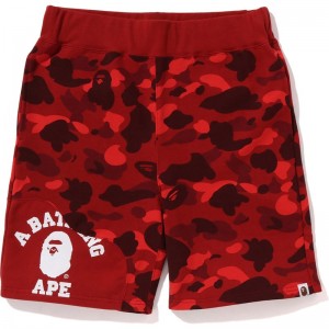Men Bape Color Camo Cutting Sweat Shorts Shorts Red USA | II3032502