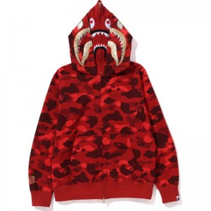 Men Bape Color Camo Double Shark Full Zip Hoodie Hoodie Red USA | WD7879489