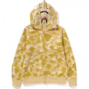 Men Bape Color Camo Double Shark Full Zip Hoodie Hoodie Yellow USA | LB8179319