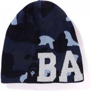 Men Bape Color Camo Knit Cap Caps Navy USA | IY7323033