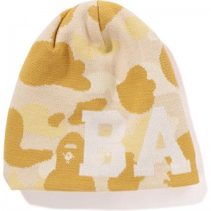 Men Bape Color Camo Knit Cap Caps Yellow USA | UE1986696
