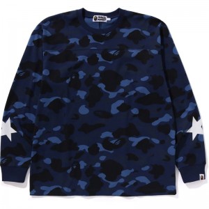 Men Bape Color Camo L/S Tee Relaxed Fit T Shirts Navy USA | YZ1551751