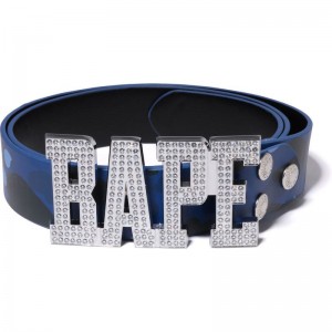 Men Bape Color Camo Leather Belt Accessories Navy USA | PJ3114514