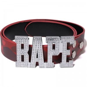 Men Bape Color Camo Leather Belt Accessories Red USA | ZK1363733