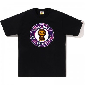 Men Bape Color Camo Milo Busy Works Tee T Shirts Black Purple USA | GD0361831