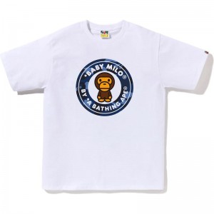 Men Bape Color Camo Milo Busy Works Tee T Shirts White Navy USA | ZP6913493