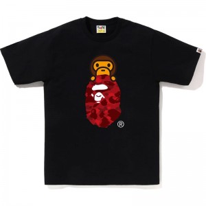 Men Bape Color Camo Milo On Ape Head Tee T Shirts Black Red USA | SA0821481