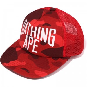 Men Bape Color Camo Nyc Logo Mesh Cap Caps Red USA | AF6136316
