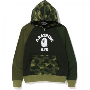 Men Bape Color Camo Relaxed Fit Full Zip Hoodie Hoodie Green USA | DL7568958