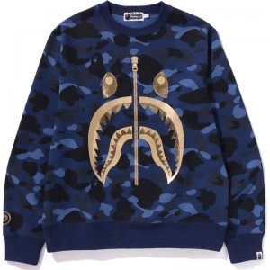 Men Bape Color Camo Shark Crewneck Sweatshirts Navy USA | AW4906296