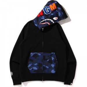 Men Bape Color Camo Shark Full Zip Hoodie Hoodie Black USA | QI5511351