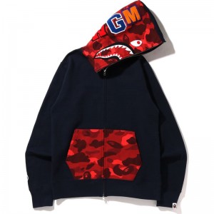 Men Bape Color Camo Shark Full Zip Hoodie Hoodie Navy USA | VD6781571