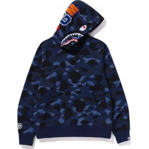 Men Bape Color Camo Shark Pullover Hoodie Hoodie Navy USA | SZ8333533