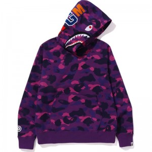 Men Bape Color Camo Shark Pullover Hoodie Hoodie Purple USA | LG4537057