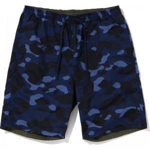 Men Bape Color Camo Shark Reversible Shorts Shorts Navy USA | SD1904094