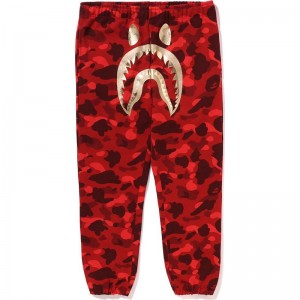 Men Bape Color Camo Shark Sweat Pants Pants Red USA | DS6871781