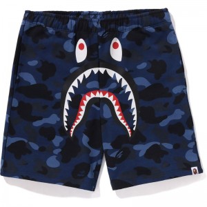 Men Bape Color Camo Shark Sweat Shorts Shorts Navy USA | IN8647467