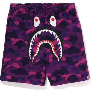 Men Bape Color Camo Shark Sweat Shorts Shorts Purple USA | NO5143213