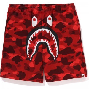 Men Bape Color Camo Shark Sweat Shorts Shorts Red USA | EZ6437247