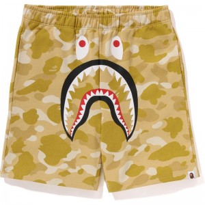 Men Bape Color Camo Shark Sweat Shorts Shorts Yellow USA | JD8126216