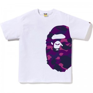 Men Bape Color Camo Side Big Ape Head Tee T Shirts White Purple USA | NE1221821