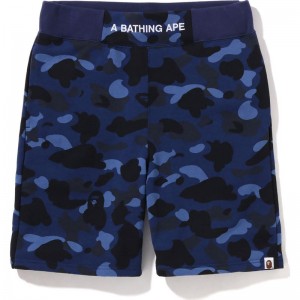 Men Bape Color Camo Sweat Shorts Shorts Navy USA | VP6301831
