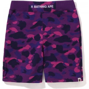 Men Bape Color Camo Sweat Shorts Shorts Purple USA | RZ5901391