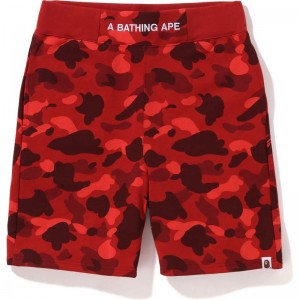 Men Bape Color Camo Sweat Shorts Shorts Red USA | PI9674764
