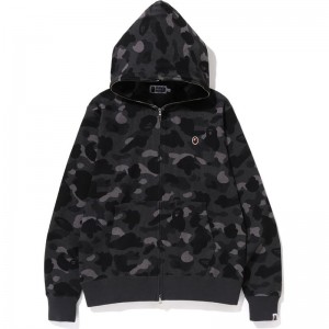 Men Bape Color Camo Thermal Full Zip Hoodie Hoodie Black USA | NM8507357