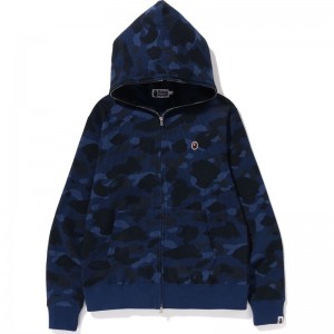 Men Bape Color Camo Thermal Full Zip Hoodie Hoodie Navy USA | JP5736976