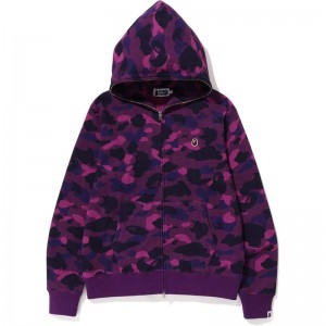 Men Bape Color Camo Thermal Full Zip Hoodie Hoodie Purple USA | DA1627867