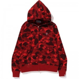 Men Bape Color Camo Thermal Full Zip Hoodie Hoodie Red USA | CT9728578