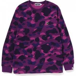 Men Bape Color Camo Thermal L/S Tee T Shirts Purple USA | TW9145715