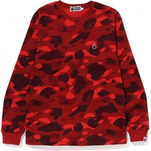 Men Bape Color Camo Thermal L/S Tee T Shirts Red USA | BN6555455