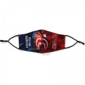 Men Bape Color Camo Tiger Shark Half Mask Accessories Navy USA | CL8818788