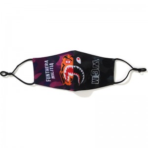 Men Bape Color Camo Tiger Shark Half Mask Accessories Purple USA | CO4602462