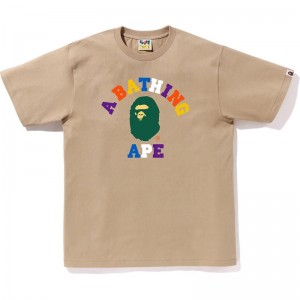 Men Bape Colors College Tee T Shirts Beige USA | JS9850580