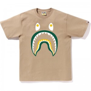 Men Bape Colors Shark Ponr Tee T Shirts Beige USA | FE2016906