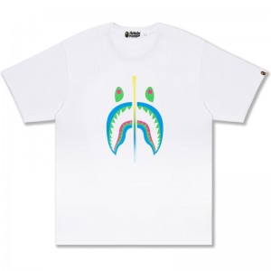 Men Bape Colors Shark Tee Cut And Sewn White USA | NF9355335