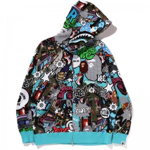 Men Bape Comic Art Shark Zip Hoodie Hoodie Multicolor USA | JV4937797