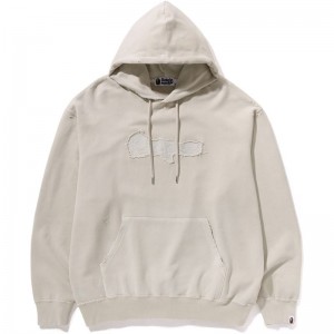 Men Bape Destroyed Garment Dyed Pullover Hoodie Hoodie White USA | IM7172112