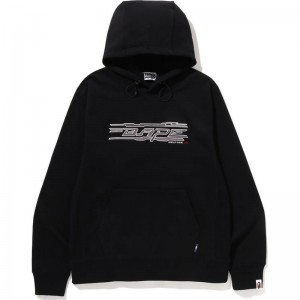 Men Bape Embroidery Pullover Hoodie Hoodie Black USA | DV4058708