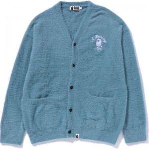Men Bape Embroidery Shaggy Knit Cardigan Knitwear Sax USA | GD8660860