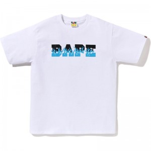 Men Bape Flame Logo Tee T Shirts White Red USA | VC0640660