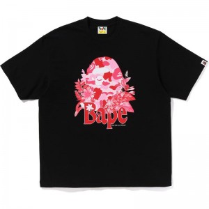 Men Bape Flora Big Ape Head Relaxed Fit Tee T Shirts Black USA | ZU6002102
