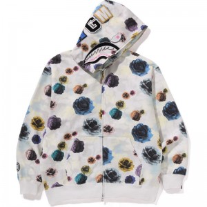 Men Bape Floral Camo Shark Relaxed Fit Full Zip Hoodie Hoodie White USA | XM1890180