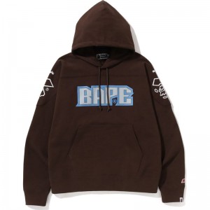 Men Bape Football Loose Fit Pullover Hoodie Hoodie Brown USA | PG8561051
