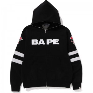 Men Bape Football Relaxed Fit Full Zip Hoodie Hoodie Black USA | SZ0919599