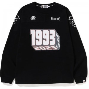 Men Bape Football Relaxed Fit L/S Tee T Shirts Black USA | DC9926196