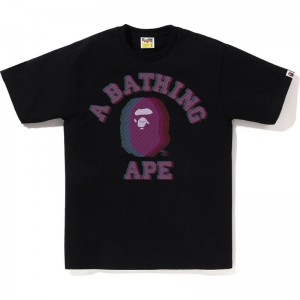 Men Bape Glitch Art College Tee T Shirts Black USA | AT1086606